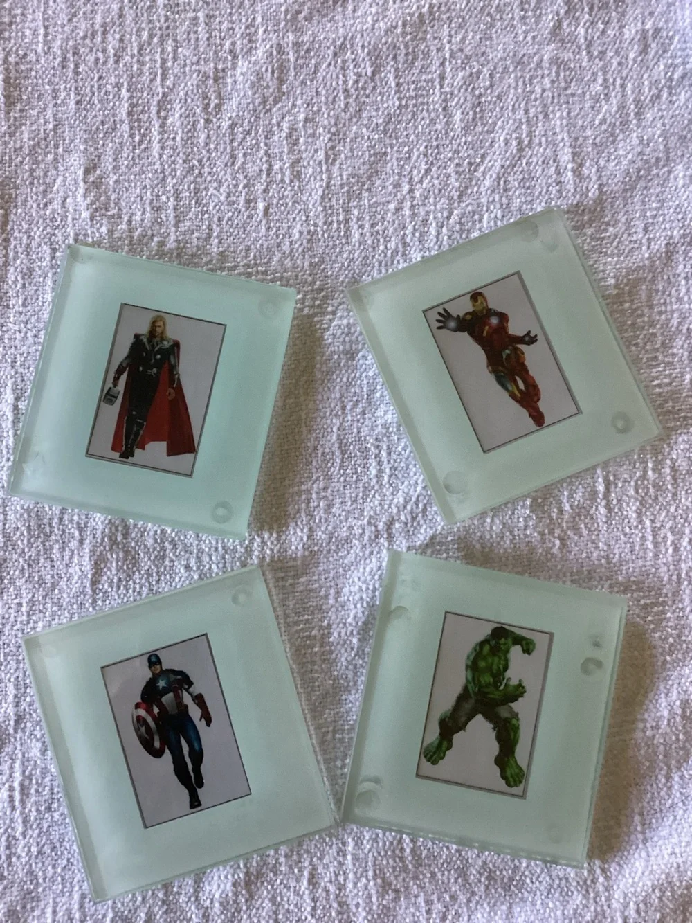 Marvel Avengers glass drink coaster featuring Iron Man.